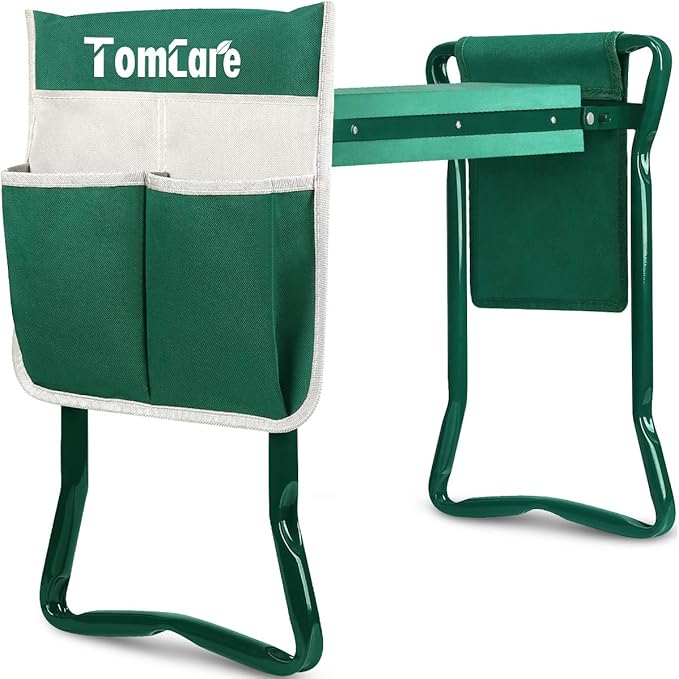 TomCare Garden Kneeler Seat Garden Bench Garden Stools Foldable Stool with Tool Bag Pouch EVA Foam Pad Outdoor Portable Kneeler for Gardening(Large-21.65" x 10.62" x 18.89", Green)