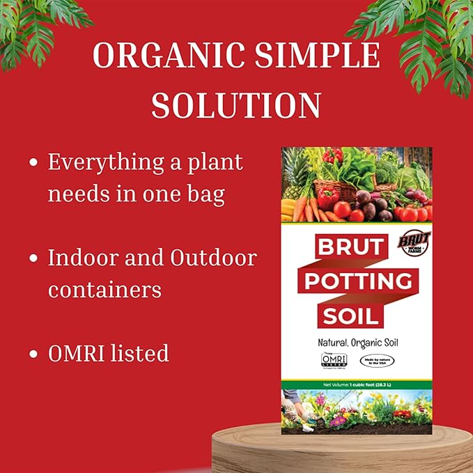 Brut Organic Potting Soil – 1 CF – Everything Your Plants Need in one Bag. Indoor and Outdoor Container Plants.