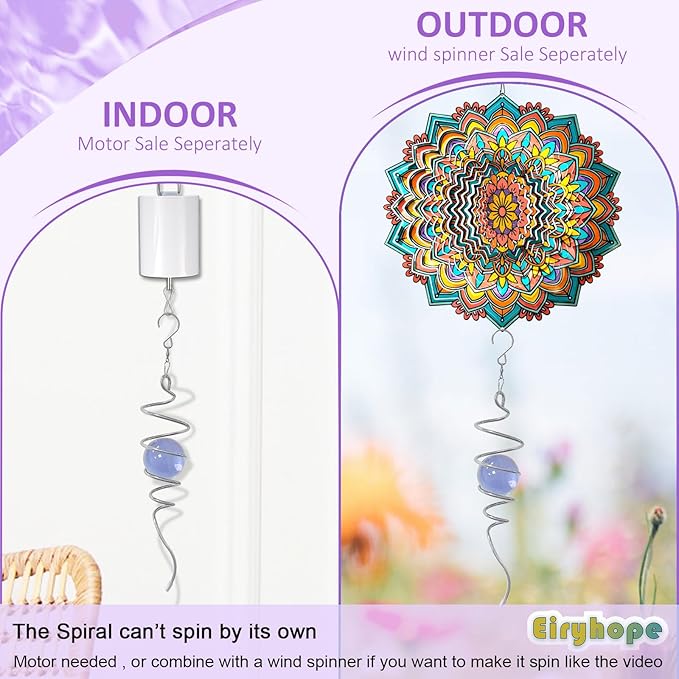 Gazing Ball Spiral Tail, Spiral Wind Spinners with Purple Glass Orb, Decorative Wind Spinner Stabilizer, Outdoor Décor Hanging Decor for Yard Garden Rotating Art Decoration Unique Gifts 13"