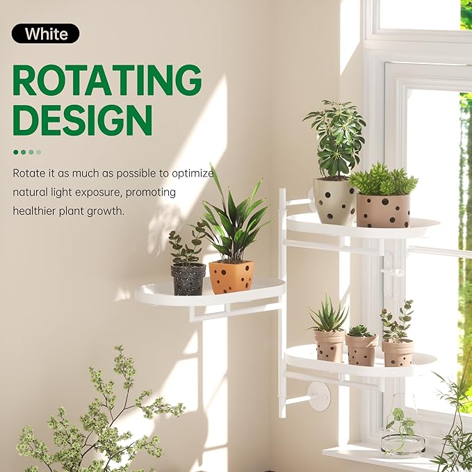 Rotating Window Plant Shelves for Multiple Plants Indoors,3-tier Metal Corner White Plant Stand Holder Floating Plant Shelf for Wall,Windows Sill Gifts for Plant Lovers to Enhance Home Decor
