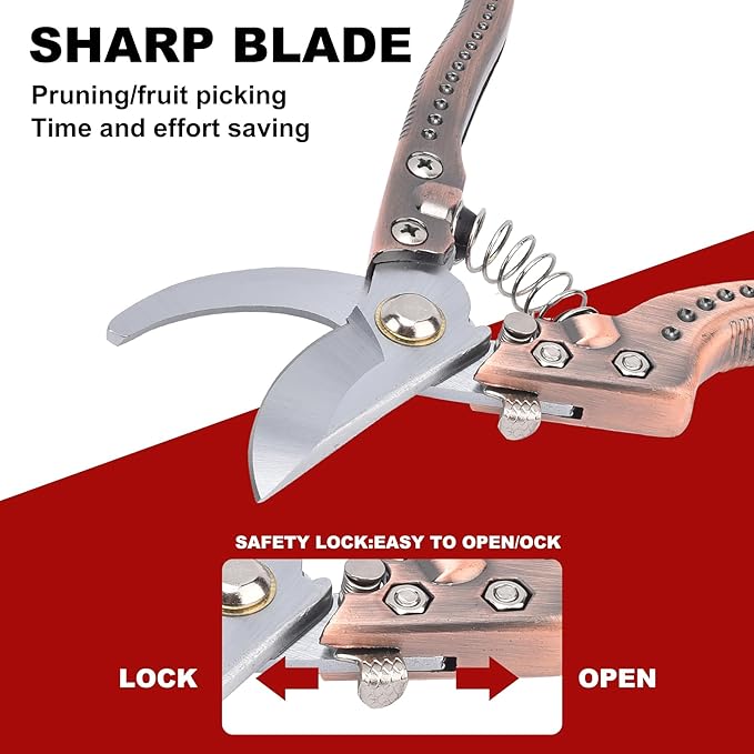 Tree Trimmers Secateurs, Hand Pruner, Garden Scissors for Plant,Pruning Shears for Gardening, Garden Hand Shears, Pruners for Gardening, Garden Clippers, Hedge Shears, Garden Tools (copper color)