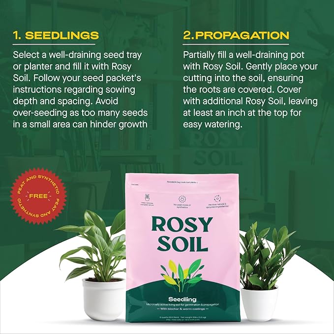 Seedling Seed Starter Soil Mix - Peat-Free Organic Potting Mix for Seeds, Cuttings, Microgreens- Enriched w/Worm Castings, Root-Boosting Biochar, Less Prone to Gnats for Germination & Propagation- 8qt