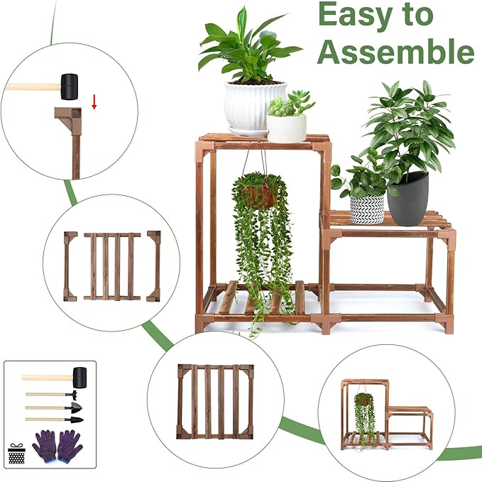 XXXFLOWER Plant Stand Indoor Outdoor 3 Tiers Wood Plant Shelf for Multiple Plants ,Large Plant Rack for Window Garden Balcony Patio Porch Living Room