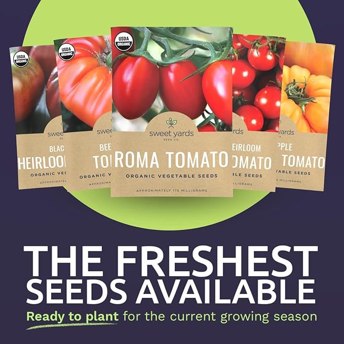 Organic Tomato Seeds Variety Pack - 5 Individual Packs - 2025 Season - Roma, Beefsteak, Cherry, Black Krim & Pineapple. for Indoor & Outdoor Planting (Non-GMO, Certified Organic)