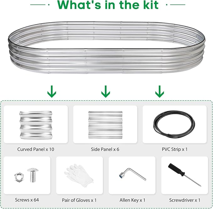 JERIA 8×4×1ft Oval Raised Garden Bed,Galvanized Raised Garden Bed Kit Outdoor Metal Gardening Planter Box for Vegetable, Fruits, Flower,Herbs