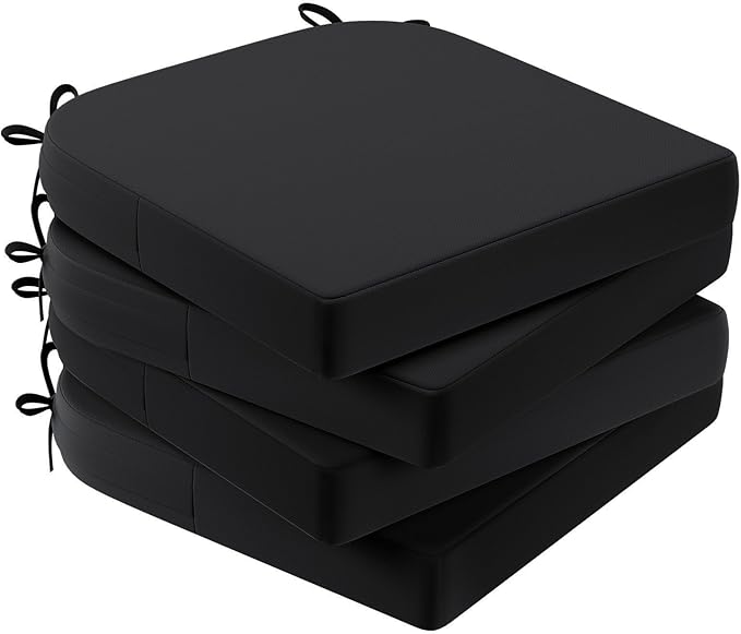 AAAAAcessories Outdoor Seat Cushions for Chairs, Waterproof, Fade-Resistant Patio Furniture Replacement Cushions, 17" x 16" x 2", Set of 4, Black