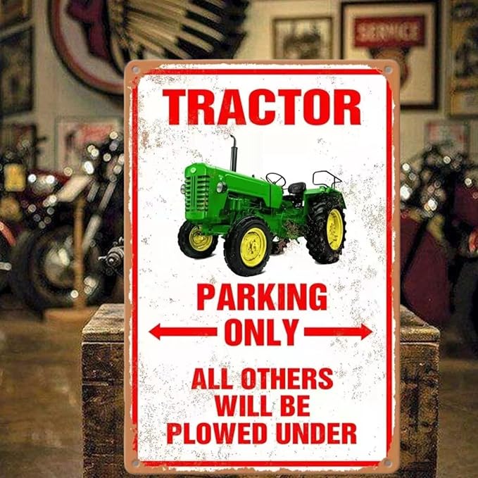 Tractor Tin Signs Antique Tractor Wall Decor Outdoor Tractor Crossing Signs Metal Tractor Parking Only All Others Will Be Plowed Under Sign Tractor Crossing Road Sign Red Tractor Gifts For Men Farming