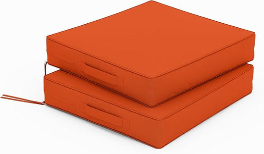 Patio Chair Cushions 17 X 16 X 3 Inch Waterproof Outdoor Seat Cushions for Patio Furniture, Outdoor Sofa Couch Pads with Ties & Handle, Set of 2, Orange
