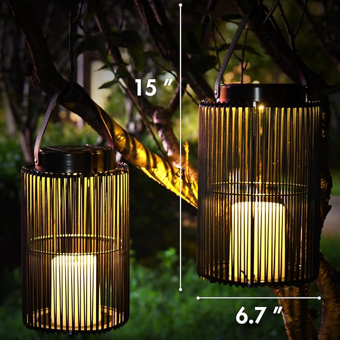 2 Pack Solar Lanterns for Outdoor Waterproof, ZBLUXBZ Outdoor Table Lamp for Outside Hanging Solar Lights, LED Garden Cordless Lights Perfect for Patio and Pathway Lighting (11-inch Height,Black)