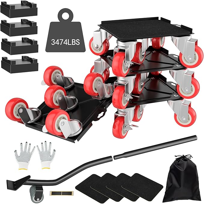 【Upgrade Large】 Furniture Dolly,Furniture Movers with 5 Wheels,Carbon Steel Panel Heavy Duty Dolly,Furniture Lifter with 5 360° Rotatable Rubber Universal Wheels,Maximum Load 3474LBS