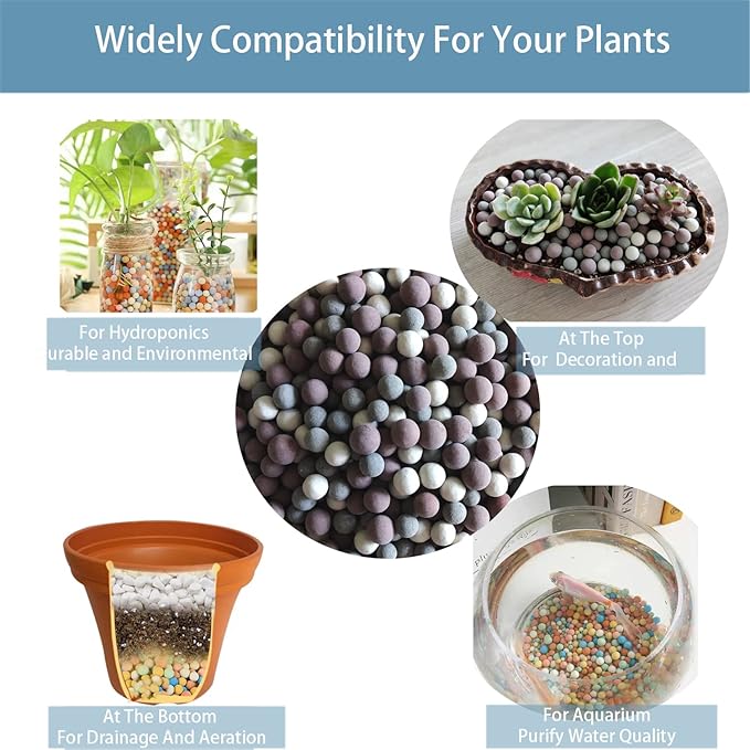Natural Organic Colorful Leca Balls 5LBS for Plants, 8mm-10mm Ceramsite Clay Pebbles Indoor Potting Garden Soil for Orchid, Succulents, Hydroponics, Decoration, Drainage (5LBS, Primary Color, 1)