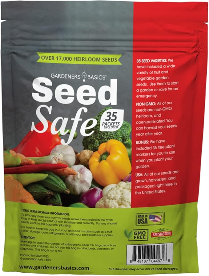 Gardeners Basics, Survival Garden Heirloom Seeds, Victory Garden Seeds - 35 Varieties, 17,000+ Vegetable and Fruit Seeds for Planting Great Emergency Preparedness Items and Bugout Bag Supplies Gear