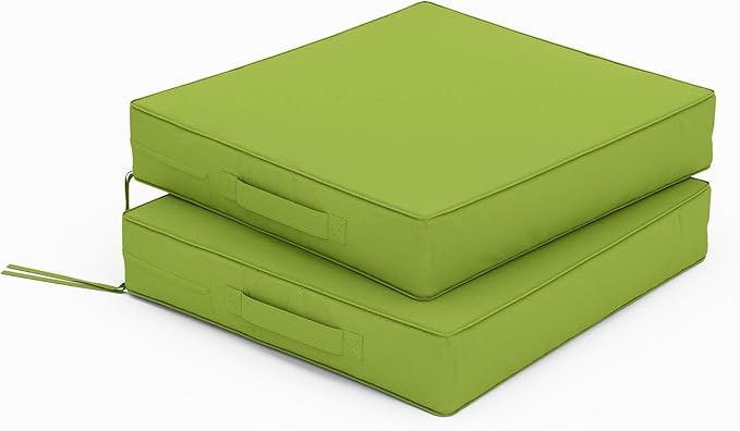 Patio Chair Cushions 17 X 16 X 3 Inch Waterproof Outdoor Seat Cushions for Patio Furniture, Outdoor Sofa Couch Pads with Ties & Handle, Set of 2, Grass Green