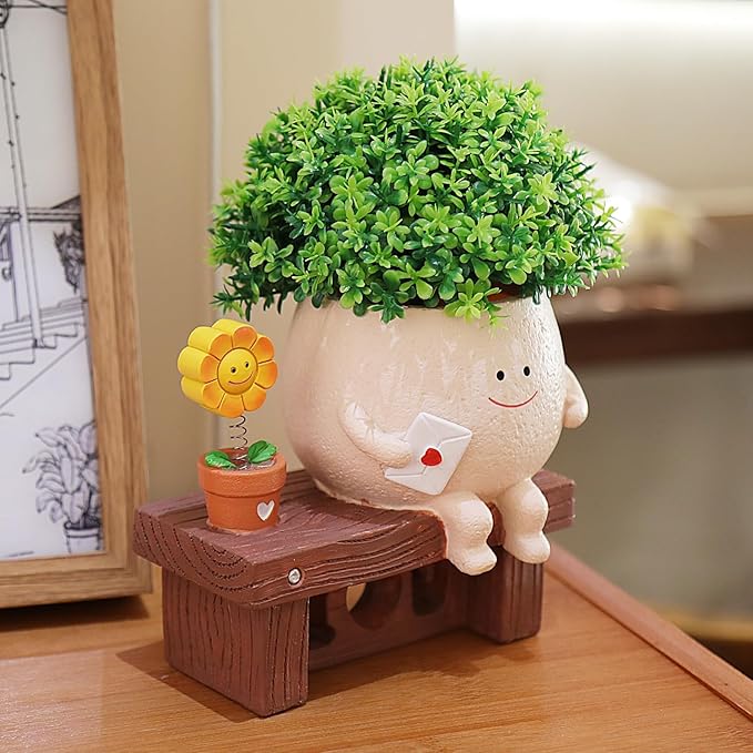 Smiley Face Planter Pots Cute Plant Pot for Plants, Funny Swing Sunflower Pots Succulents Live Planters Gift Idea for Mother Lover Christmas