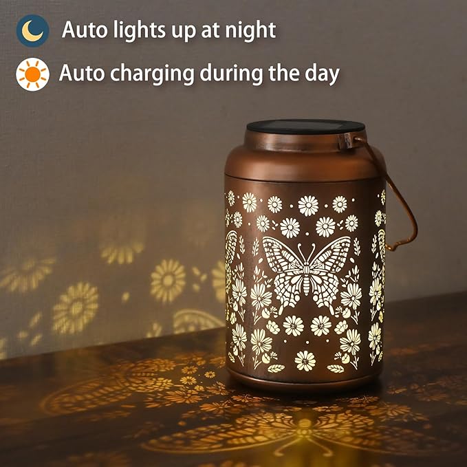 2 Pack Butterfly Solar Lanterns Outdoor Waterproof - Hanging Butterflies Solar Lights Garden Decor, Birthday Gifts for Women, Mom, Mothers Day Gifts, Outdoor Decor for Patio, Yard