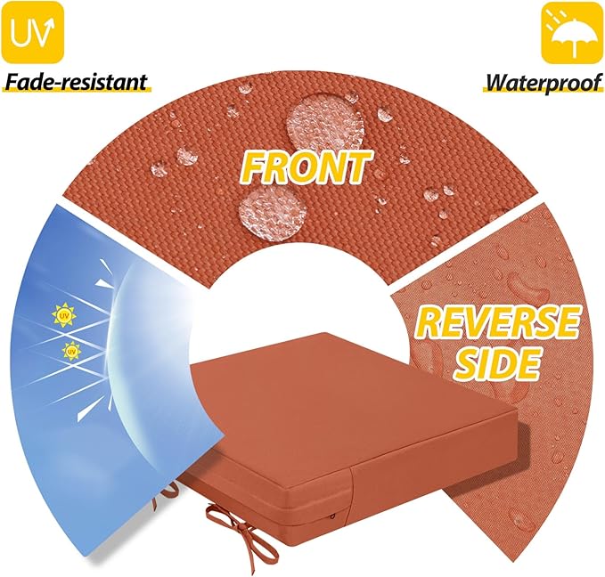 AAAAAcessories Outdoor Seat Cushions for Chairs, Waterproof, Fade-Resistant Patio Furniture Replacement Cushions, 18" x 18" x 2", Set of 2, Rust