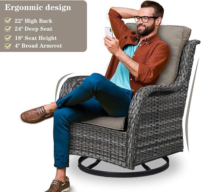 4 Piece Patio Furniture Set - Outdoor Glider Bench with Swivel Rocker Chairs and Coffee Table, High Back Small Outdoor Conversation Furniture Sets for Deck Sunroom Balcony Backyard