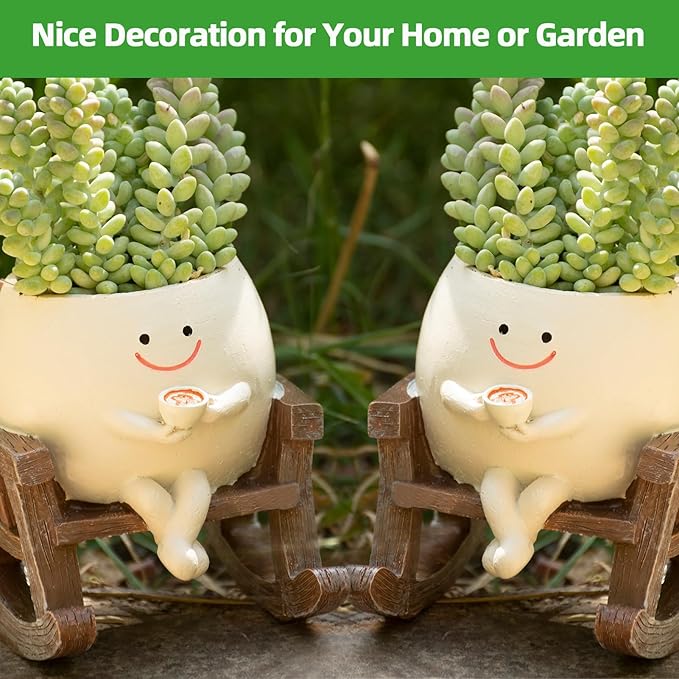 Smiley Face Planter Pot, Cute Coffee Plant Pots for Indoor Outdoor, Unique Rocking Chair Plant Pot for Succulents Plants Live with Drainage Hole, Gift IdeaI for Mother and Appreciation Christmas
