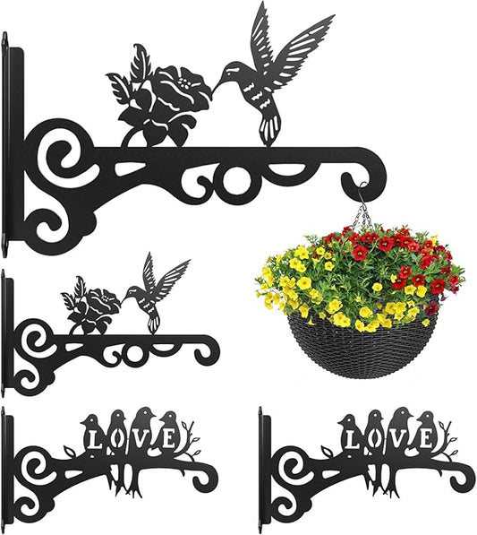 4-Pack Aesthetic Wall Plant Hanger Indoor and Outdoor – 10 Inch Metal Hanging Plant Bracket with Beautiful Bird Pattern – Heavy Duty Plant Hooks for Hanging Plants, Bird Feeder, Wind Chime, Lantern
