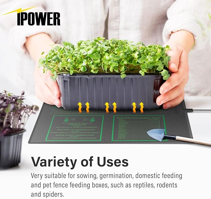 iPower Seeding Heat Mat Upgraded Carbon Film Indoor Warm Hydroponic Plant Germination Starting Pad Durable Waterproof, 20" x 20.75", Black
