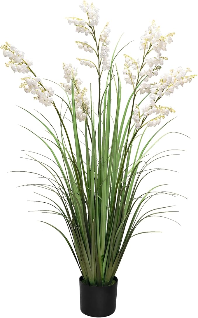 Artificial Tall Grass Plants with Pots 47“ 1 Pack Lily of The Valley Artificial Grass Home Interior Decorating and Outdoor Garden Decorations(White)