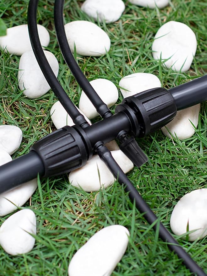 Kalolary 20PCS Barbed Tee 1/2" to 1/4" Drip Irrigation Fittings, Anti-Drop Barbed Hose Parts Connectors for 12mm/16mm to 4mm/7mm Drip Systems 6 Way Adapter(Black)
