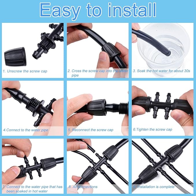 Kalolary Barbed Tee for 5/16β to 1/4β Irrigation Tube, 20PCS Anti-Drop Drip Irrigation Hose Fittings for 8/12mm 4/7mm PE Pipe Lock Female Connectors for Micro Spray Parts 6-Way Adapter Watering System
