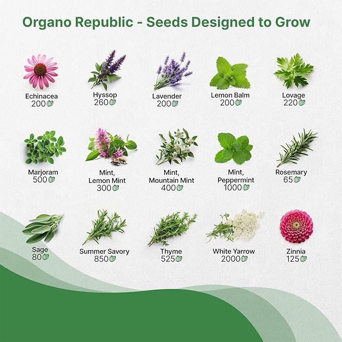 30 Medicinal Tea Herb & Flower Seeds Variety Pack - 13600+ Non-GMO Heirloom Flower Seeds for Outdoor and Indoor Home Gardening, Including Bergamot, Dill, Catnip, Calendula, Dandelion, Lovage, Zinnia