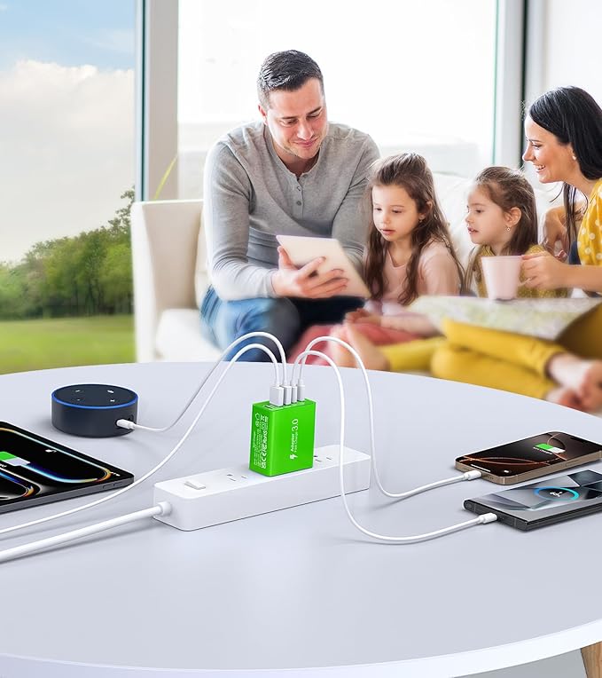 USB C Wall Charger, 50W USB C Charger Block 5-Port PD Fast Charging Blocks,USB A Multiport Plug Brick Cube,Dual Type C Power Adapter for iPhone 16/15/14/13/Pro,iPad,Samsung,for Switch(Green 2-Pack)