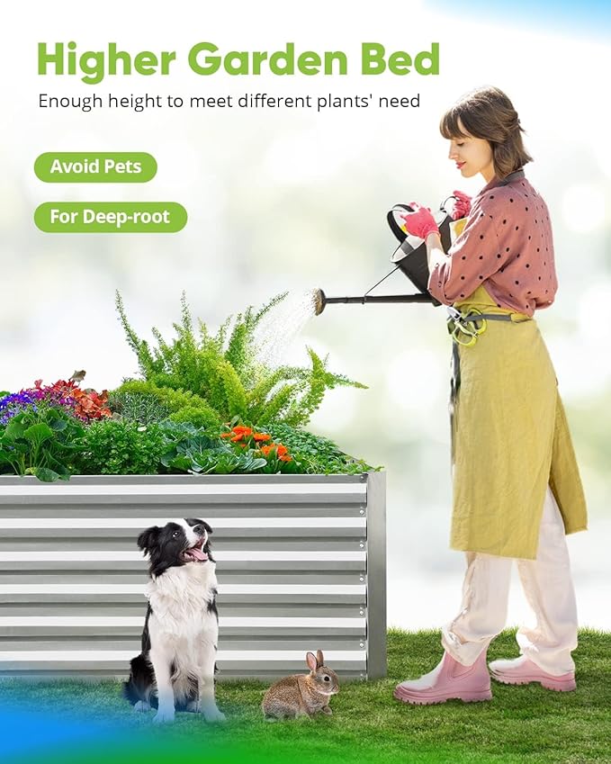 Quictent Galvanized Raised Garden Bed 4x3x2ft Tall Garden Bed Extra Height 22.4" Hold 24cft Soil Outdoor Heightened Planter Box for Deep Root Vegetables Herbs Tomato Cage Included, Silver