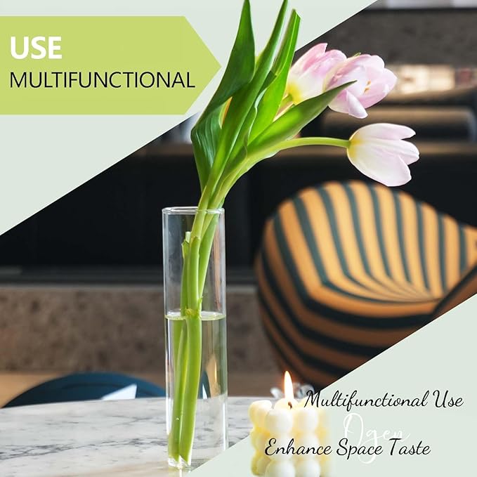 18pcs Glass Vase Cylinder Vases for Centerpieces Small Flower Glass Clear Vases Home Decor Centerpiece Table Flower Vase Decorations for Office Beautification&Holiday 7.5 Inch Tall