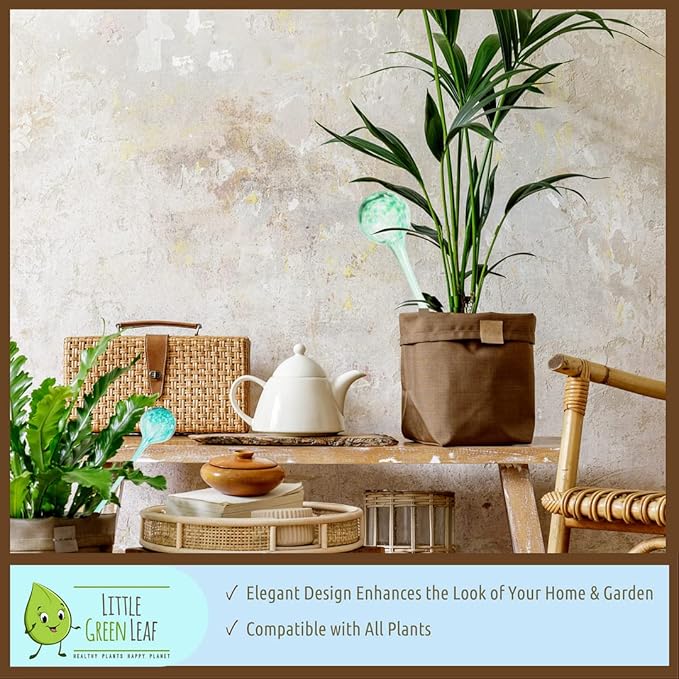 LGL Plant Watering Globes. Self Watering Planter Inserts Made from Hand-Blown Durable Glass. Self Watering Spikes to Support Plant Health. (4pk Jumbo)