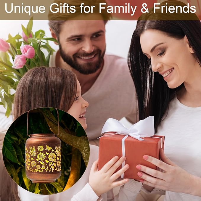 2-Pack Birthday Gifts for Women Mom Grandma Solar Lanterns Outdoor Waterproof Butterfly Garden Decor Hanging Metal Lights Outside for Yard,Patio,Backyard,Porch