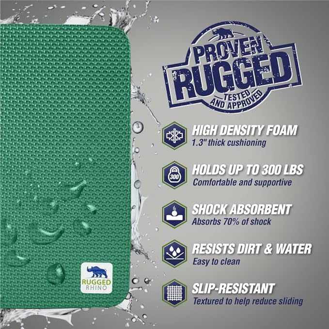 Rugged Rhino Soft Foam Kneeling Pad, Thick Knee Mat Resists Water, Durable Shock Absorbent Pads, Comfortable Strong Rebound, Gardening, Mechanic Tools, Bath Tub Essentials Pine Green