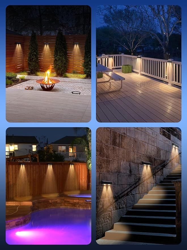 ZSYIQIX Solar Fence Lights 8 Pack, RGB Fence Solar Lights Outdoor Waterproof Led, 12 Modes Color Changing Outside Lightings Decor for Wall Railing Patio Deck Backyard Garden Pool