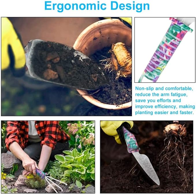 Gardening Tools Set, Unique Gardening Gifts for Women, Gardening Hand Tools with Purple Carrying Case, Gardening Kit for Home Gardening Flowers Potted Trim Loosing Planting Tools (5purple)