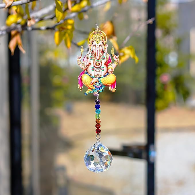 Elephant God Prism Suncatcher Hindu Ganesha Protection Charm Decor Window Garden Wall Hanging Crystal Pendant
