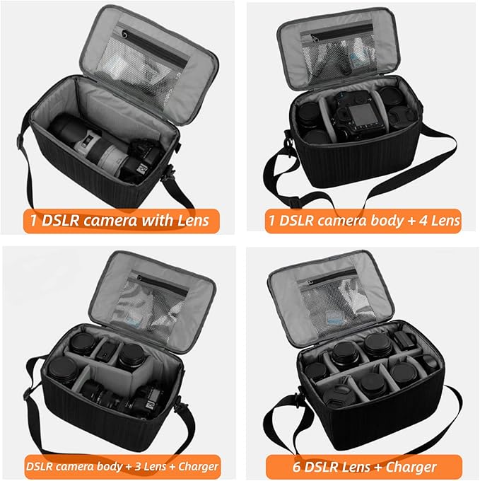 Partition Camera Inserts, DSLR Camera Lens Case Photography with Dividers, Portable Nylon Camera Case for DSLR SLR Cameras(Black)
