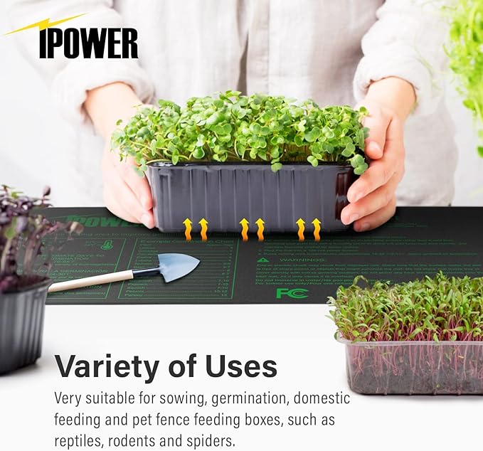 iPower 48” x 20.75” Seeding Heat Mat Upgraded Carbon Film Indoor Warm Hydroponic Plant Germination Starting Pad Durable Waterproof, 48" x 20.75", Black