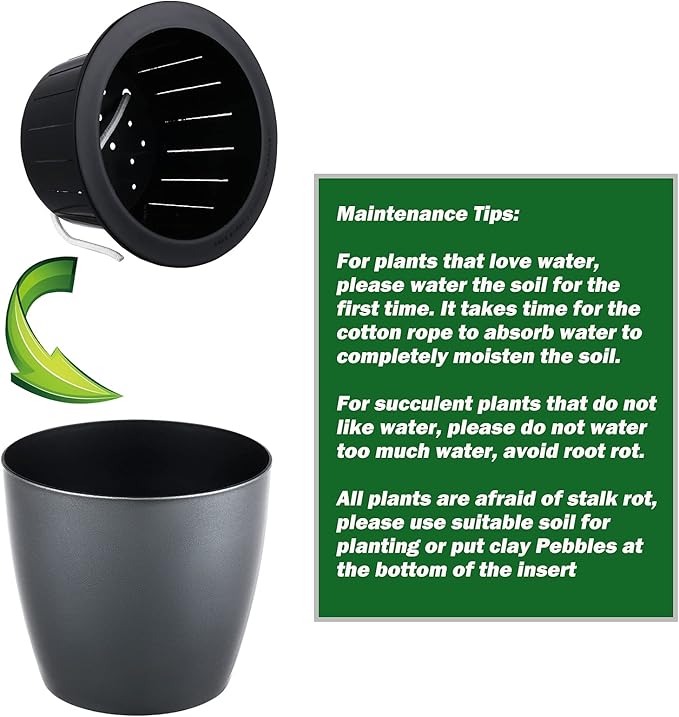 Planterhoma 6.7 Inch Self Watering Pots for Indoor Plants, 5 Packs African Violet Pots with Black Wick Pots, Self Watering Planters for Devil's Ivy, Indoor Plant Pots, Silver Gold