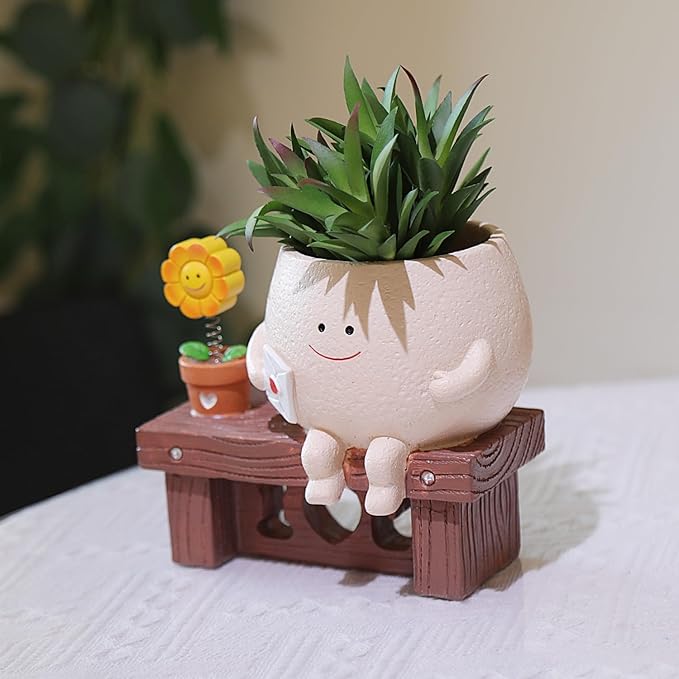 Smiley Face Planter Pots Cute Plant Pot for Plants, Funny Swing Sunflower Pots Succulents Live Planters Gift Idea for Mother Lover Christmas