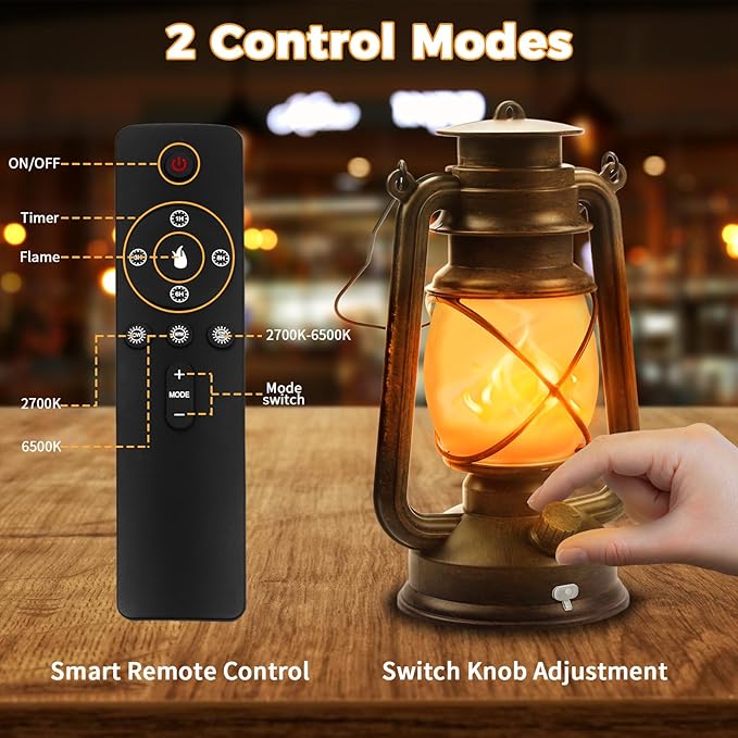 2 Pack Bronze Vintage 4 Modes Light LED Lanterns,Rechargeable Dancing Flame Lanterns Decorative Outdoor&Indoor, Remote Control Waterproof Hanging Lights for Camping,Patio Garden Pathway