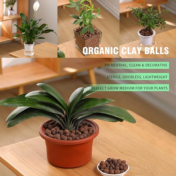 Natural Leca Clay Pebbles, 15LBS 8mm-18mm Expanded Organic Balls Plants Grow Media Gardening Soil for Hydroponics, Drainage, Decoration, Aquaponics