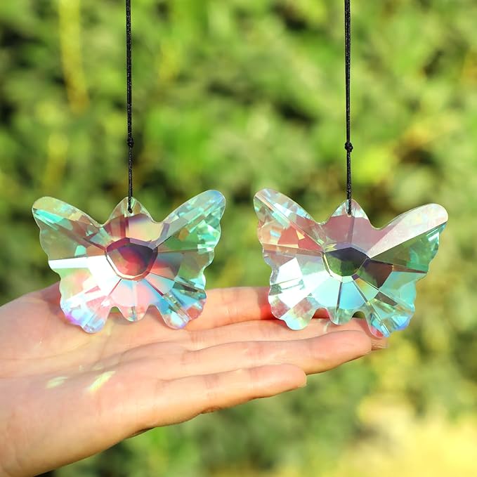 2 Pack Butterfly Crystal Suncatchers, 70mm Large Sun Catchers for Hanging Ornaments Decorative Indoor and Outdoor Windows