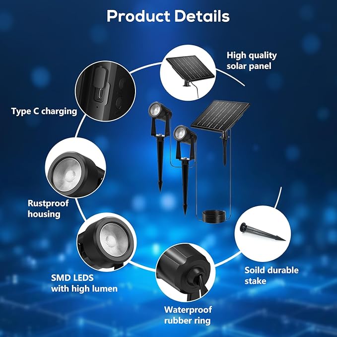 ZYAN Solar Landscape Spotlights Outdoor Waterproof IP65, Bright Solar Powered Garden Yard Spot Lights for Outside Plant, Tree, Pathway, Auto On/Off Wall Lights for Walkway, Lawn, Pool Areas-4 Pack