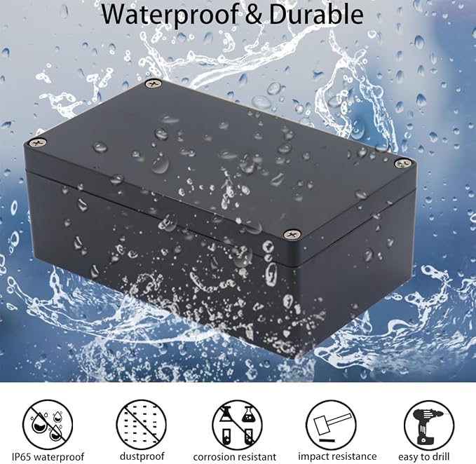 Project Box IP65 Waterproof Junction Box ABS Plastic Black Electrical Boxes DIY Electronic Project Case Power Enclosure 9.06x5.91x3.35 inch (230x150x87 mm)