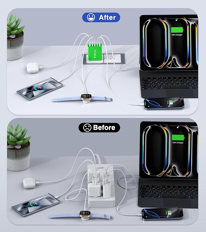 USB C Wall Charger, 50W USB C Charger Block 5-Port PD Fast Charging Blocks,USB A Multiport Plug Brick Cube,Dual Type C Power Adapter for iPhone 16/15/14/13/Pro,iPad,Samsung,for Switch(Green 2-Pack)