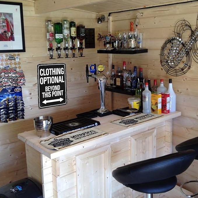 Clothing Optional Beyond This Point Sign Vintage Metal Tin Signs Man Cave Decor Bar Signs Wall Decor For Room Gifts For Men Black Sign 12 X 8 Inch