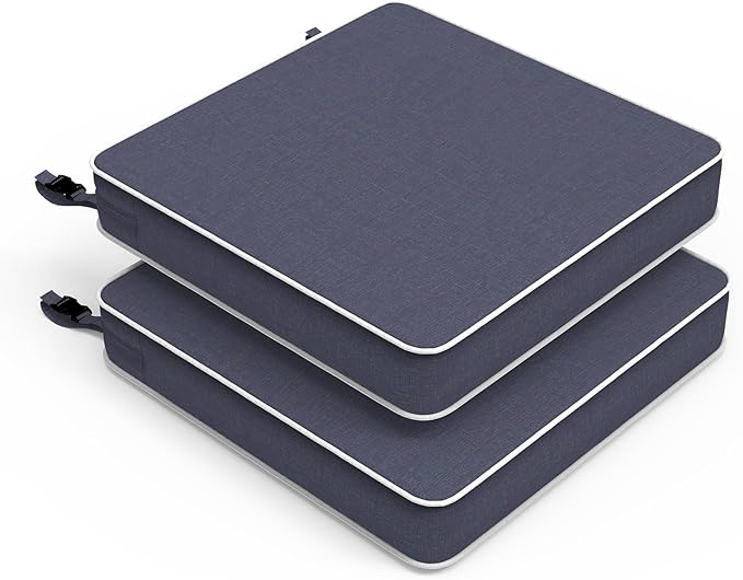 LVTXIII Patio Chair Cushions 22"x22"x3", Water-Repellent Outdoor Seat Cushions for Patio Furniture, Square Chair Pads with Ties for Home Garden Decoration, Set of 2, Textured Navy