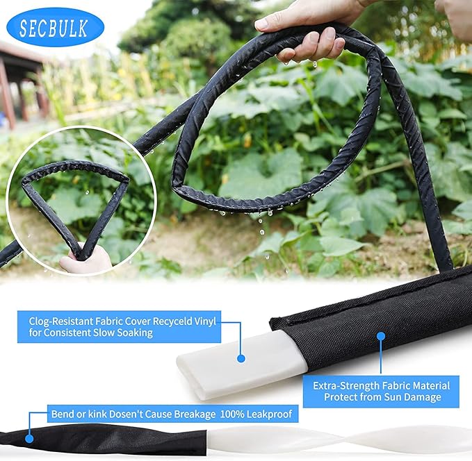 Flat Soaker Hose for Garden Beds 10 25 50 75 ft, 25" Short Linkable Drip Irrigation Hose Save 80% Water, Leakproof Watering Hose with Holes